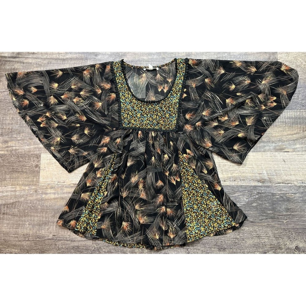 Love Fire Nordstrom Boho Peasant Festival Shirt Women's Floral Top Size XS